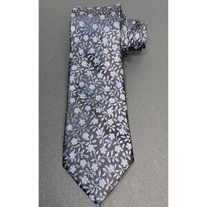 Westbury Men's Pure 100% Silk Neck Tie Black with Blue Floral